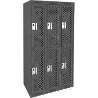 Clean Line Lockers, 2 -tier, Bank of 3, 36" x 15" x 72", Steel, Charcoal, Rivet (Assembled), Perforated Brunswick Fyr & Safety