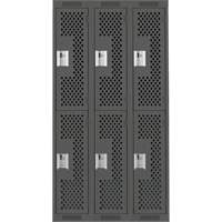 Clean Line Lockers, 2 -tier, Bank of 3, 36" x 15" x 72", Steel, Charcoal, Rivet (Assembled), Perforated Brunswick Fyr & Safety