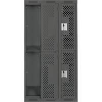 Clean Line Lockers, 2 -tier, Bank of 3, 36" x 15" x 72", Steel, Charcoal, Rivet (Assembled), Perforated Brunswick Fyr & Safety