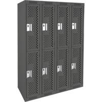Clean Line Lockers, 2 -tier, Bank of 4, 48" x 15" x 72", Steel, Charcoal, Rivet (Assembled), Perforated Brunswick Fyr & Safety