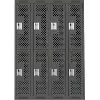 Clean Line Lockers, 2 -tier, Bank of 4, 48" x 15" x 72", Steel, Charcoal, Rivet (Assembled), Perforated Brunswick Fyr & Safety