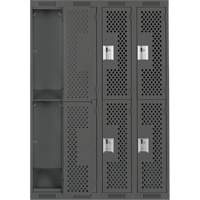 Clean Line Lockers, 2 -tier, Bank of 4, 48" x 15" x 72", Steel, Charcoal, Rivet (Assembled), Perforated Brunswick Fyr & Safety