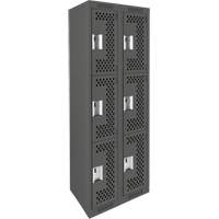 Clean Line Lockers, 3 -tier, Bank of 2, 24" x 12" x 72", Steel, Charcoal, Rivet (Assembled), Perforated Brunswick Fyr & Safety