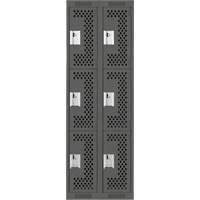 Clean Line Lockers, 3 -tier, Bank of 2, 24" x 12" x 72", Steel, Charcoal, Rivet (Assembled), Perforated Brunswick Fyr & Safety