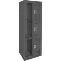 Clean Line Lockers, 3 -tier, Bank of 2, 24" x 12" x 72", Steel, Charcoal, Rivet (Assembled), Perforated Brunswick Fyr & Safety