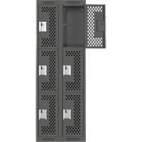Clean Line Lockers, 3 -tier, Bank of 2, 24" x 12" x 72", Steel, Charcoal, Rivet (Assembled), Perforated Brunswick Fyr & Safety