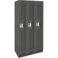 Clean Line Lockers, Bank of 3, 36" x 18" x 76", Steel, Charcoal, Rivet (Assembled), Perforated Brunswick Fyr & Safety