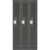 Clean Line Lockers, Bank of 3, 36" x 18" x 76", Steel, Charcoal, Rivet (Assembled), Perforated Brunswick Fyr & Safety