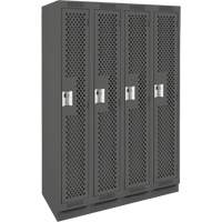 Clean Line Lockers, Bank of 4, 48" x 18" x 76", Steel, Charcoal, Rivet (Assembled), Perforated Brunswick Fyr & Safety