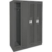 Clean Line Lockers, Bank of 4, 48" x 18" x 76", Steel, Charcoal, Rivet (Assembled), Perforated Brunswick Fyr & Safety