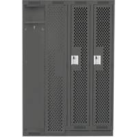 Clean Line Lockers, Bank of 4, 48" x 18" x 76", Steel, Charcoal, Rivet (Assembled), Perforated Brunswick Fyr & Safety