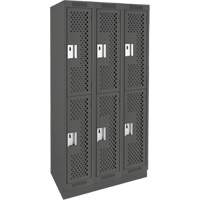 Clean Line Lockers, 2 -tier, Bank of 3, 36" x 18" x 76", Steel, Charcoal, Rivet (Assembled), Perforated Brunswick Fyr & Safety