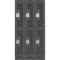 Clean Line Lockers, 2 -tier, Bank of 3, 36" x 18" x 76", Steel, Charcoal, Rivet (Assembled), Perforated Brunswick Fyr & Safety