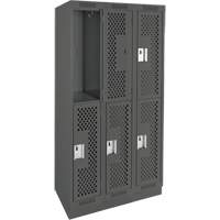 Clean Line Lockers, 2 -tier, Bank of 3, 36" x 18" x 76", Steel, Charcoal, Rivet (Assembled), Perforated Brunswick Fyr & Safety