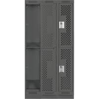Clean Line Lockers, 2 -tier, Bank of 3, 36" x 18" x 76", Steel, Charcoal, Rivet (Assembled), Perforated Brunswick Fyr & Safety