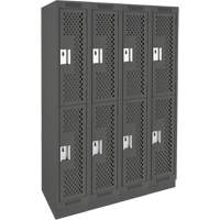 Clean Line Lockers, 2 -tier, Bank of 4, 48" x 18" x 76", Steel, Charcoal, Rivet (Assembled), Perforated Brunswick Fyr & Safety