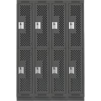Clean Line Lockers, 2 -tier, Bank of 4, 48" x 18" x 76", Steel, Charcoal, Rivet (Assembled), Perforated Brunswick Fyr & Safety