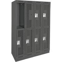Clean Line Lockers, 2 -tier, Bank of 4, 48" x 18" x 76", Steel, Charcoal, Rivet (Assembled), Perforated Brunswick Fyr & Safety