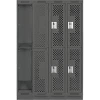 Clean Line Lockers, 2 -tier, Bank of 4, 48" x 18" x 76", Steel, Charcoal, Rivet (Assembled), Perforated Brunswick Fyr & Safety