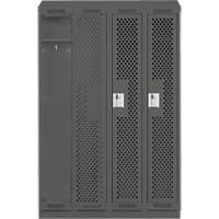 Clean Line Lockers, Bank of 4, 48" x 18" x 82", Steel, Charcoal, Rivet (Assembled), Perforated Brunswick Fyr & Safety