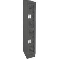Clean Line Lockers, 2 -tier, 12" x 15" x 82", Steel, Charcoal, Rivet (Assembled), Perforated Brunswick Fyr & Safety