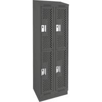 Clean Line Lockers, 2 -tier, Bank of 2, 24" x 15" x 82", Steel, Charcoal, Rivet (Assembled), Perforated Brunswick Fyr & Safety