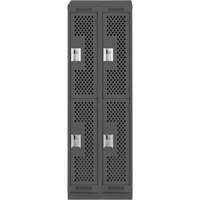 Clean Line Lockers, 2 -tier, Bank of 2, 24" x 15" x 82", Steel, Charcoal, Rivet (Assembled), Perforated Brunswick Fyr & Safety