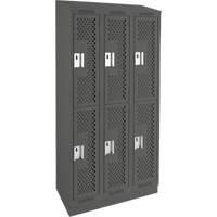 Clean Line Lockers, 2 -tier, Bank of 3, 36" x 15" x 82", Steel, Charcoal, Rivet (Assembled), Perforated Brunswick Fyr & Safety