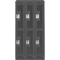 Clean Line Lockers, 2 -tier, Bank of 3, 36" x 15" x 82", Steel, Charcoal, Rivet (Assembled), Perforated Brunswick Fyr & Safety