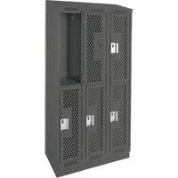 Clean Line Lockers, 2 -tier, Bank of 3, 36" x 15" x 82", Steel, Charcoal, Rivet (Assembled), Perforated Brunswick Fyr & Safety