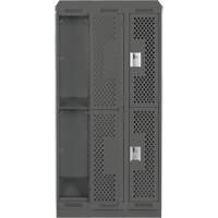 Clean Line Lockers, 2 -tier, Bank of 3, 36" x 15" x 82", Steel, Charcoal, Rivet (Assembled), Perforated Brunswick Fyr & Safety