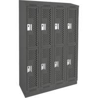 Clean Line Lockers, 2 -tier, Bank of 4, 48" x 15" x 82", Steel, Charcoal, Rivet (Assembled), Perforated Brunswick Fyr & Safety