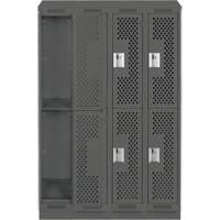 Clean Line Lockers, 2 -tier, Bank of 4, 48" x 15" x 82", Steel, Charcoal, Rivet (Assembled), Perforated Brunswick Fyr & Safety