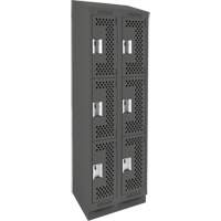 Clean Line Lockers, 3 -tier, Bank of 2, 24" x 15" x 82", Steel, Charcoal, Rivet (Assembled), Perforated Brunswick Fyr & Safety