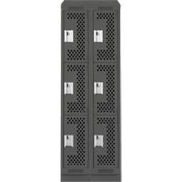 Clean Line Lockers, 3 -tier, Bank of 2, 24" x 15" x 82", Steel, Charcoal, Rivet (Assembled), Perforated Brunswick Fyr & Safety