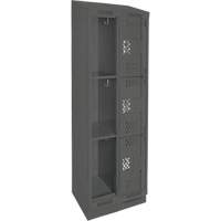Clean Line Lockers, 3 -tier, Bank of 2, 24" x 15" x 82", Steel, Charcoal, Rivet (Assembled), Perforated Brunswick Fyr & Safety