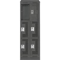 Clean Line Lockers, 3 -tier, Bank of 2, 24" x 15" x 82", Steel, Charcoal, Rivet (Assembled), Perforated Brunswick Fyr & Safety