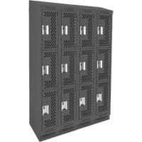 Clean Line Lockers, 3 -tier, Bank of 4, 48" x 15" x 82", Steel, Charcoal, Rivet (Assembled), Perforated Brunswick Fyr & Safety