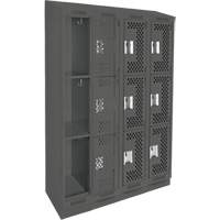 Clean Line Lockers, 3 -tier, Bank of 4, 48" x 15" x 82", Steel, Charcoal, Rivet (Assembled), Perforated Brunswick Fyr & Safety