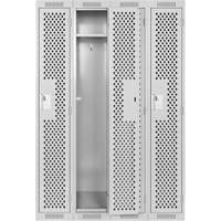 Clean Line Lockers, Bank of 4, 48" x 15" x 72", Steel, Grey, Rivet (Assembled), Perforated Brunswick Fyr & Safety