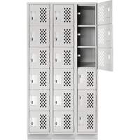 Assembled Lockerettes Clean Line Perforated Economy Lockers, 6 -tier, Bank of 3, 18" x 72" x 12", Steel Brunswick Fyr & Safety