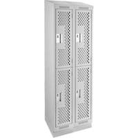 Clean Line Lockers, 2 -tier, Bank of 2, 24" x 15" x 82", Steel, Grey, Rivet (Assembled), Perforated Brunswick Fyr & Safety