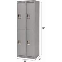 Lockers, 2 -tier, Bank of 2, 24" x 18" x 72", Steel, Grey, Knocked Down Brunswick Fyr & Safety