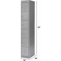 Lockers, 6 -tier, 12" x 18" x 72", Steel, Grey, Knocked Down Brunswick Fyr & Safety