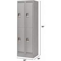Casiers, 2 niveaux, Bloc de 2, 24" x 18" x 76", Acier, Gris, D&eacute;mont&eacute; Brunswick Fyr & Safety