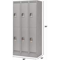 Lockers, 2 -tier, Bank of 3, 36" x 18" x 76", Steel, Grey, Knocked Down Brunswick Fyr & Safety