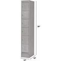 Lockers, 6 -tier, 12" x 18" x 76", Steel, Grey, Knocked Down Brunswick Fyr & Safety