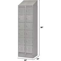 Lockers, 6 -tier, Bank of 2, 24" x 18" x 86", Steel, Grey, Knocked Down Brunswick Fyr & Safety