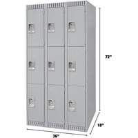 Casiers, 3 niveaux, Bloc de 3, 36" x 18" x 72", Acier, Gris, D&eacute;mont&eacute; Brunswick Fyr & Safety