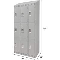 Lockers, 3 -tier, Bank of 3, 36" x 18" x 82", Steel, Grey, Knocked Down Brunswick Fyr & Safety